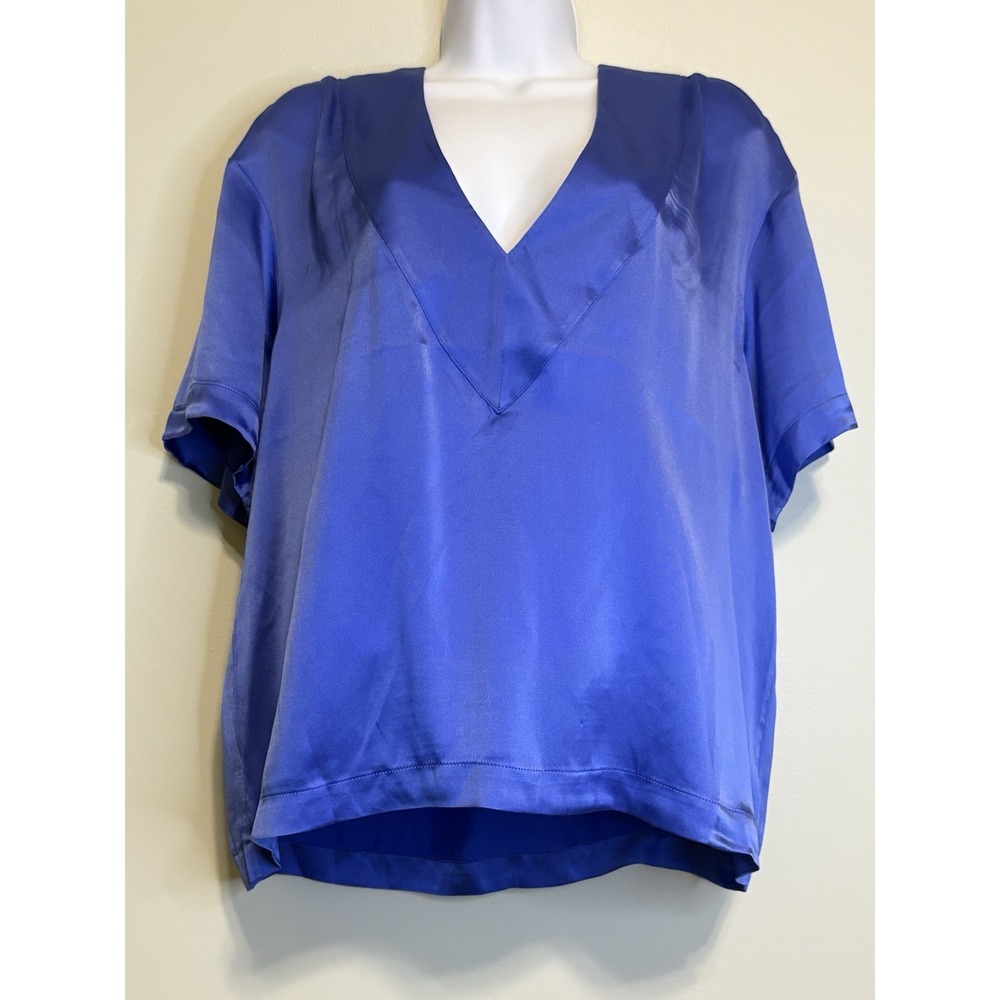 100% Silk Negative Eclipse  Underwear V-Neck Cobalt Short Sleeve Top Size L NWT